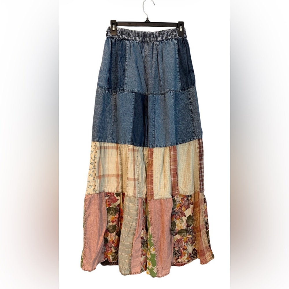 ✨ Young Threads Patchwork Wide Leg Pants Boho Tie… - image 4
